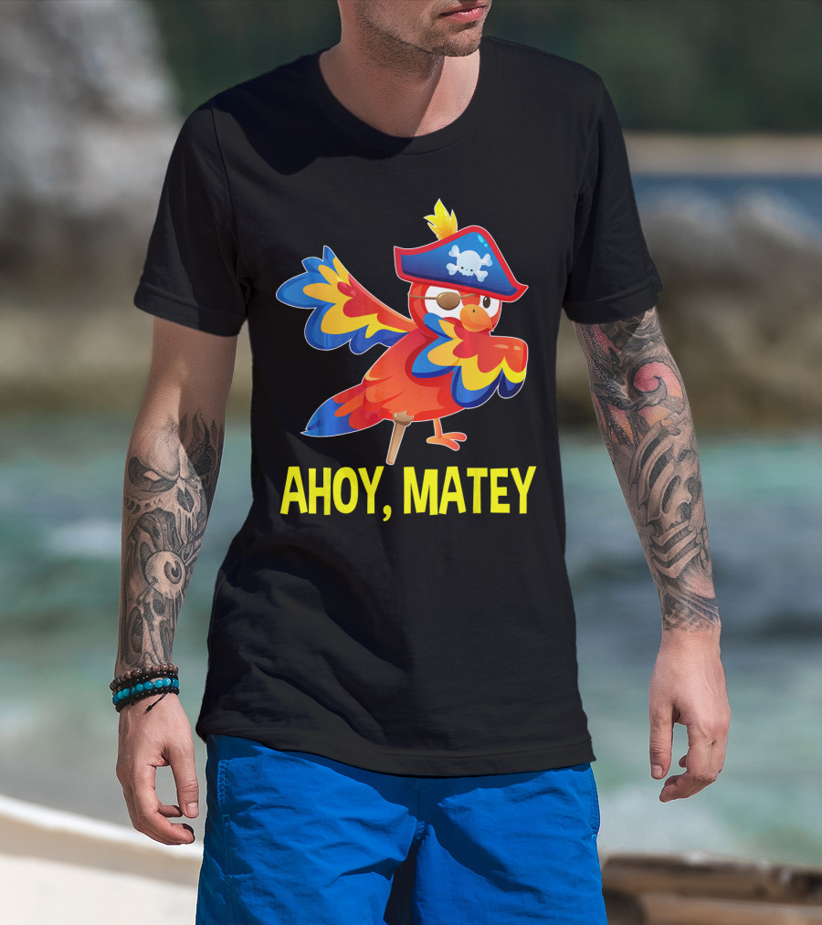 Ahoy Matey Dabbing Parrot With Pirate Hat And Skull Emblem T-Shirt