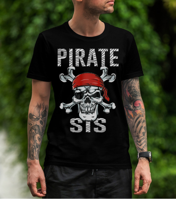 PIRATE SIS Skull Crossbones Red Bandana T-Shirt