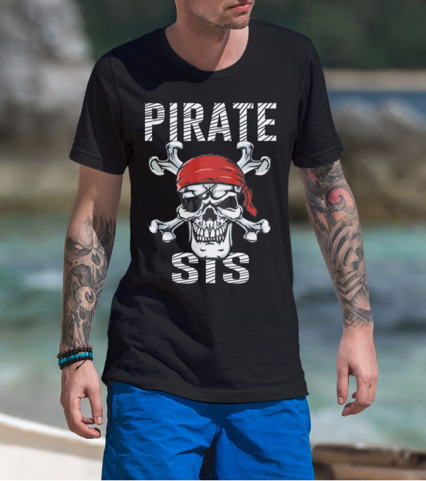 PIRATE SIS Skull Crossbones Red Bandana T-Shirt