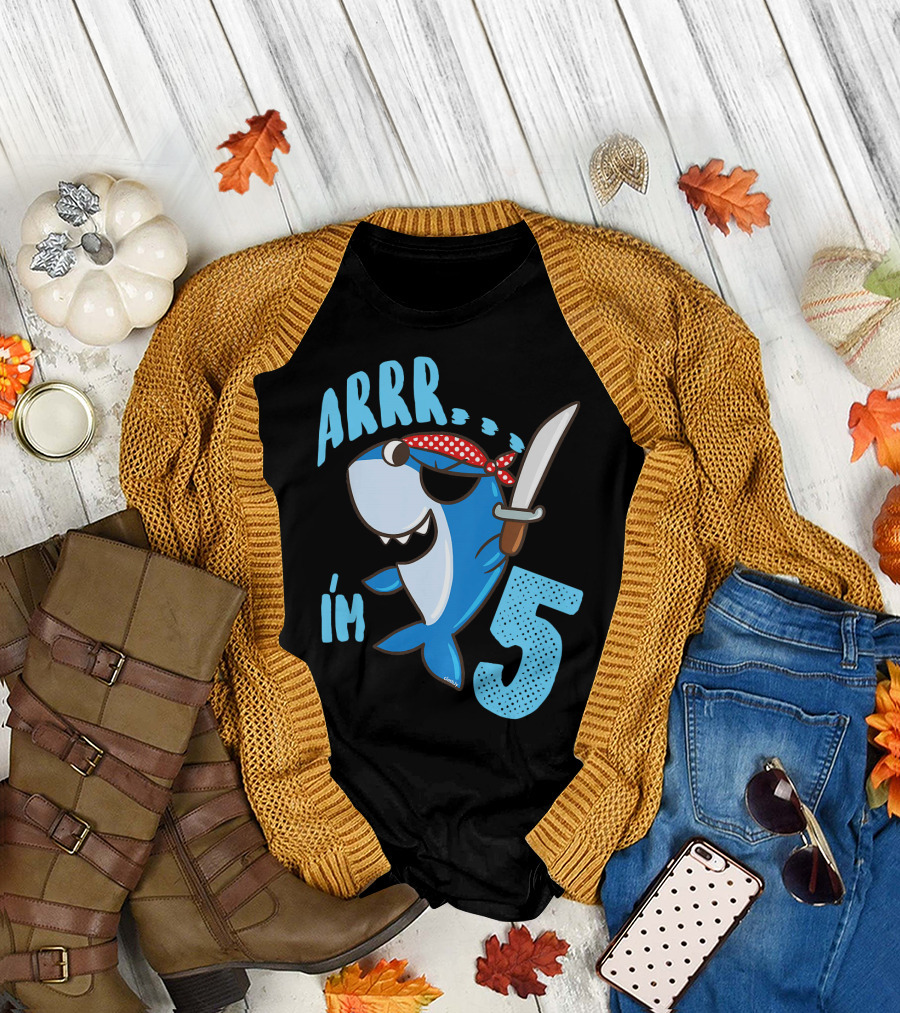 ARRR I'm 5 Boys Shark Pirate Birthday Idea T-Shirt