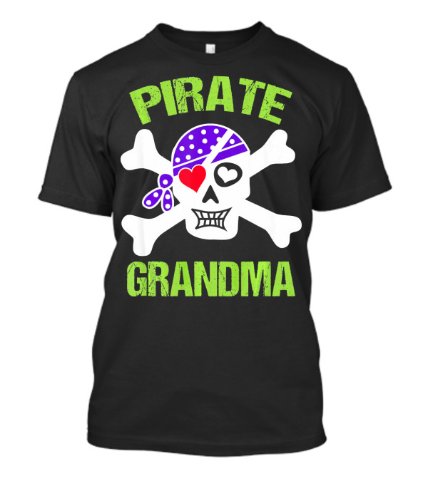 Pirate Grandma Skull With Bandana And Heart Eye T-Shirt
