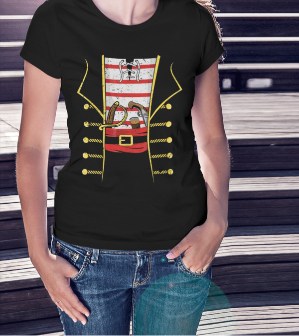 Distressed Pirate Costume With Sword And Gun Halloween Pirate T-Shirt