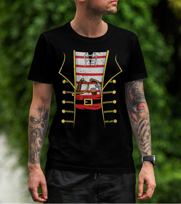 Distressed Pirate Costume With Sword And Gun Halloween Pirate T-Shirt