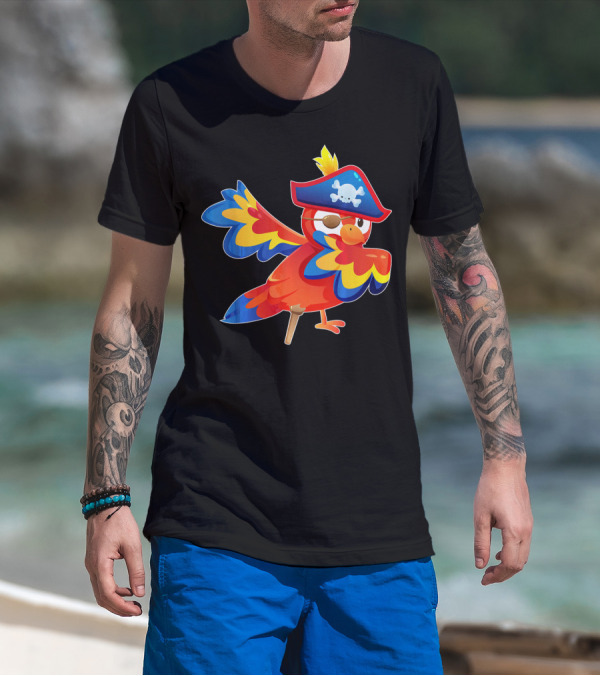 Cute Pirate Parrot Bird Halloween Costume Pirate Hat Skull T-Shirt