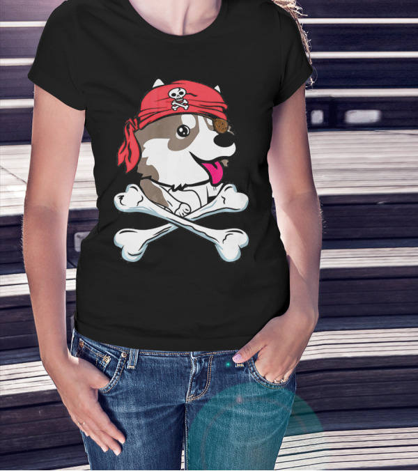 Husky Pirate Halloween Dog Crossbones Hat T-Shirt