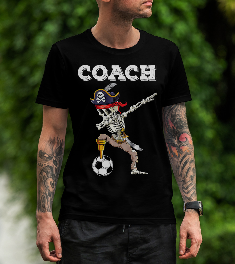 COACH Dabbing Skeleton Futbol Pirate Dab Soccer T-Shirt
