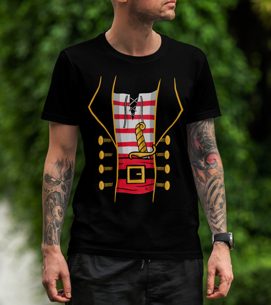 Easy Halloween Pirate Costume T-shirt With Sword And Striped Vest T-Shirt