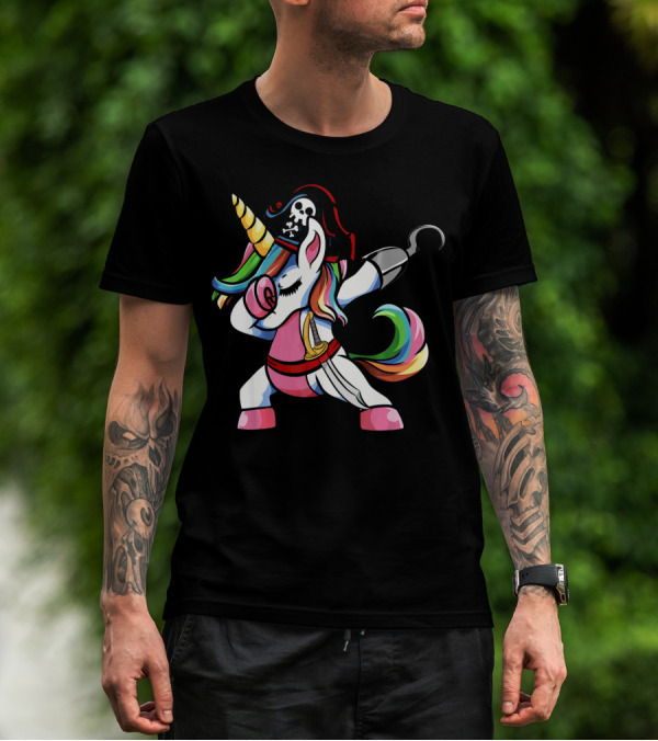 Halloween Dabbing Pirate Unicorn With Rainbow Mane And Hook T-Shirt
