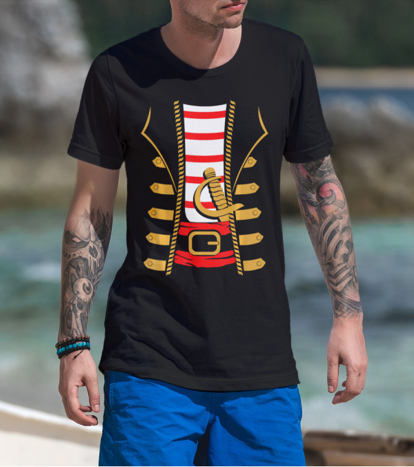 Pirate Halloween Costume Sword Striped T-Shirt