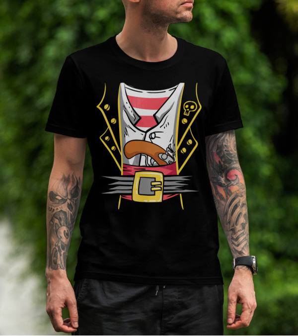 Halloween Pirate Skull Jacket Pistol Belt Costume T-Shirt