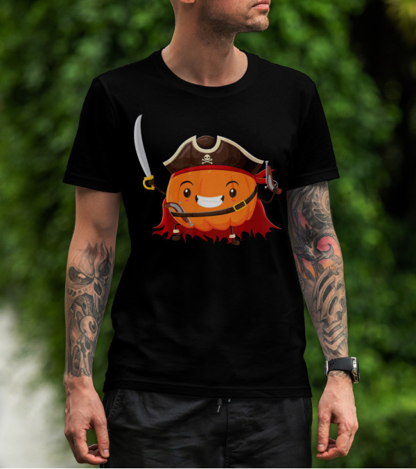 Pirate Pumpkin Halloween Costume Party With Sword And Pirate Hat T-Shirt