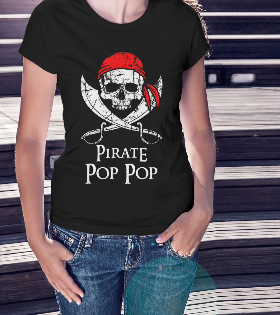 Pirate Pop Pop Skull And Crossed Swords Red Bandana T-Shirt