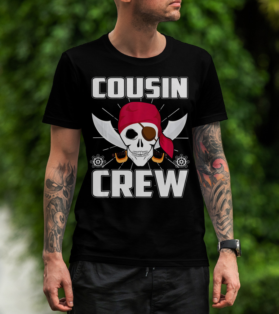 Cousin Crew Pirate Skull Bandana Eyepatch Swords Helmets T-Shirt