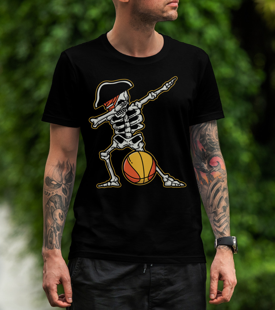 Skeleton Pirate Dabbing With Basketball Cool T-Shirt