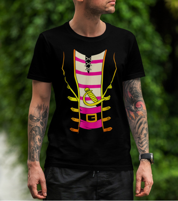 Pirate Costume Striped Shirt With Sword And Belt T-Shirt
