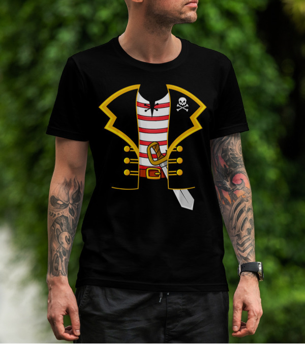 Pirate Costume Party Striped Shirt Skull Sword Jacket T-Shirt