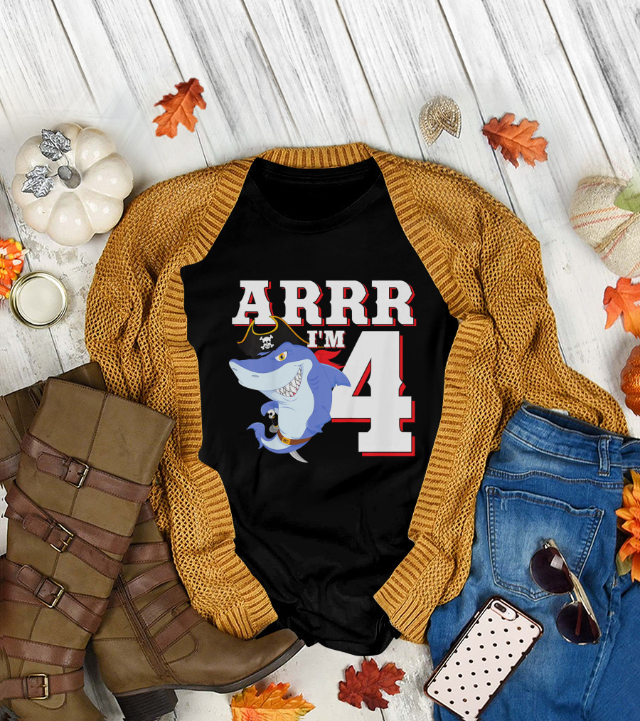 ARRR I'm 4 Kids Pirate Shark Birthday T-Shirt