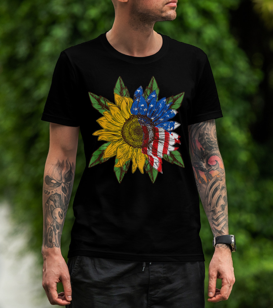 Hippie Peace American Flag Sunflower T-Shirt