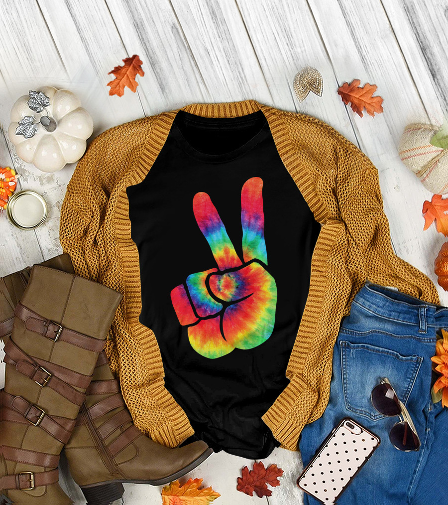 Hippie Peace Tie Dye Colortone V Sign T-Shirt
