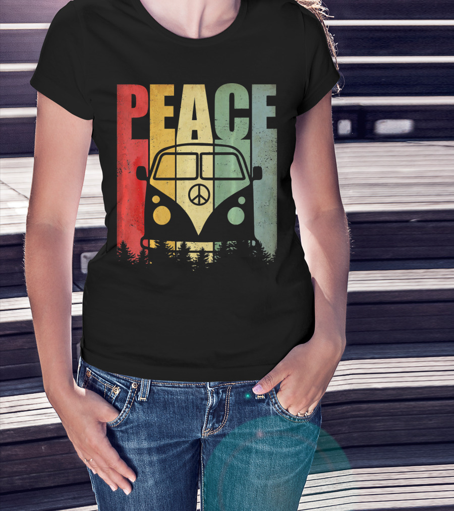 PEACE Retro Van Red Yellow Blue Forest T-Shirt