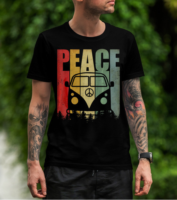 PEACE Retro Van Red Yellow Blue Forest T-Shirt