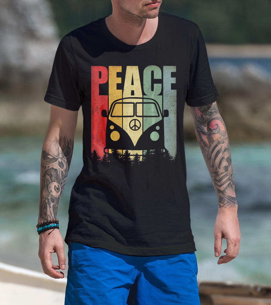 PEACE Retro Van Red Yellow Blue Forest T-Shirt