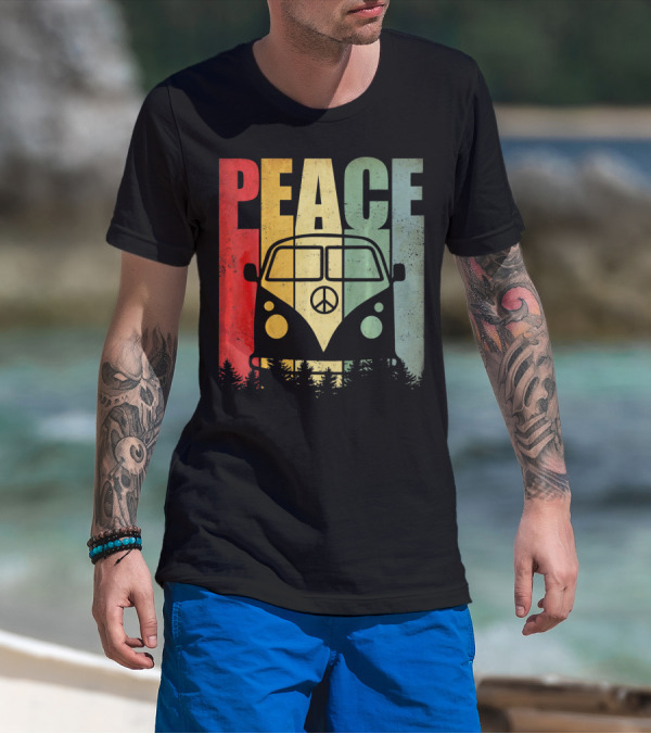 PEACE Retro Van Red Yellow Blue Forest T-Shirt