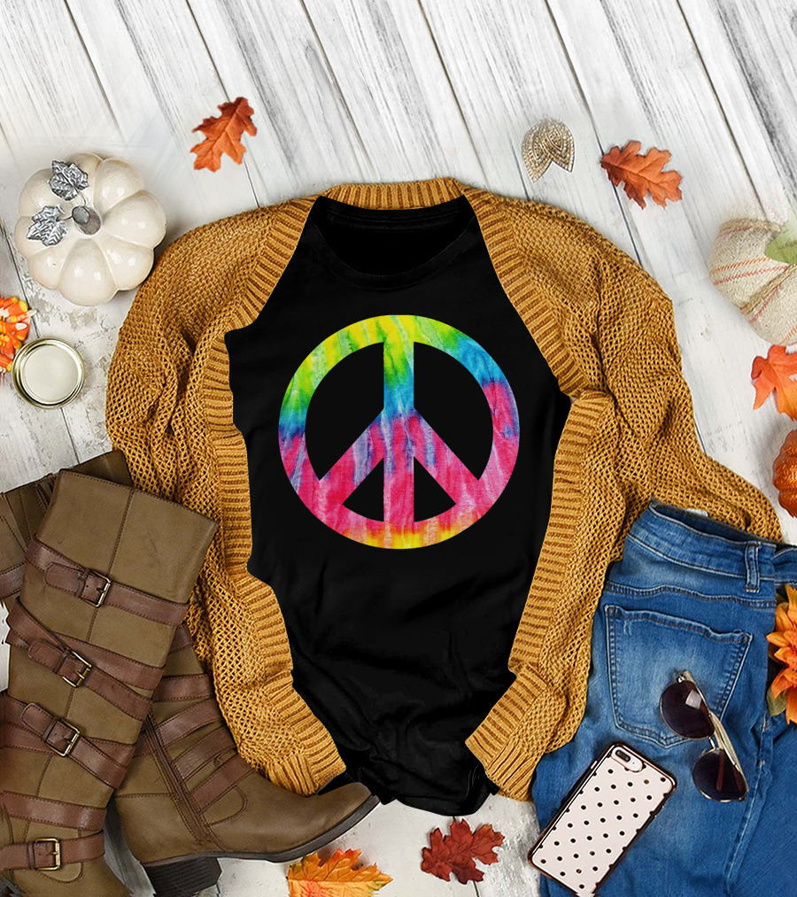 Tie Dye Peace Sign Hippie 60s 70s Halloween Costume T-Shirt