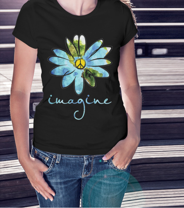 Imagine Peace Sign Flower World Map T-Shirt