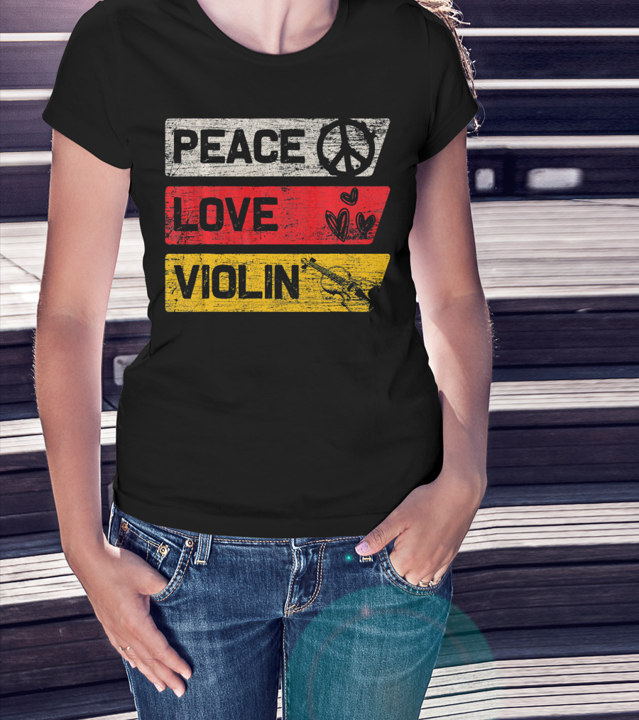 Peace Sign Love Hearts Violin T-Shirt