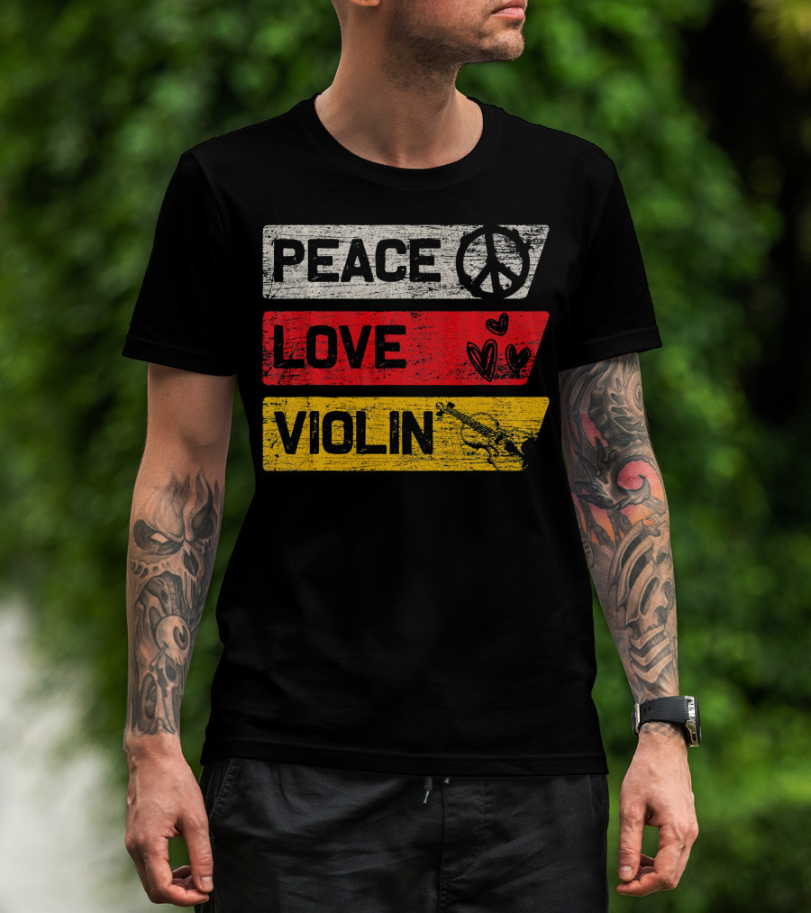 Peace Sign Love Hearts Violin T-Shirt