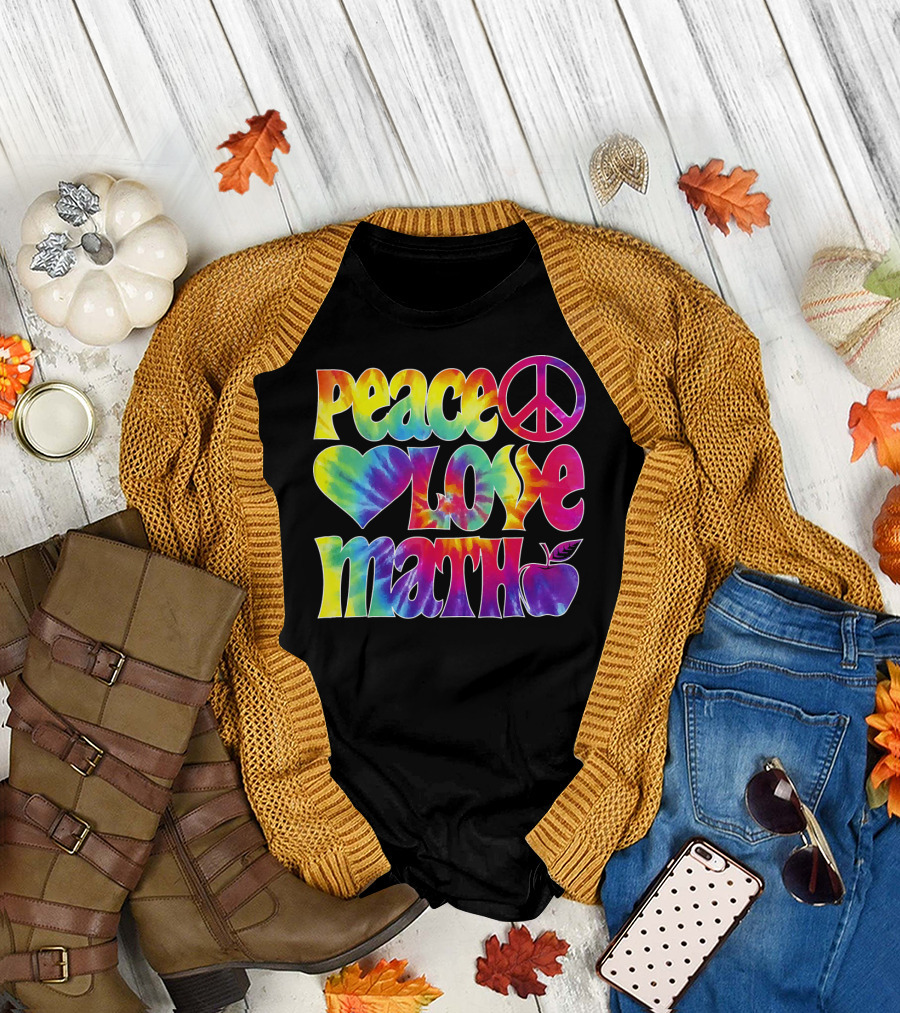 Peace Love Math Teacher Tie-Dye Symbols T-Shirt
