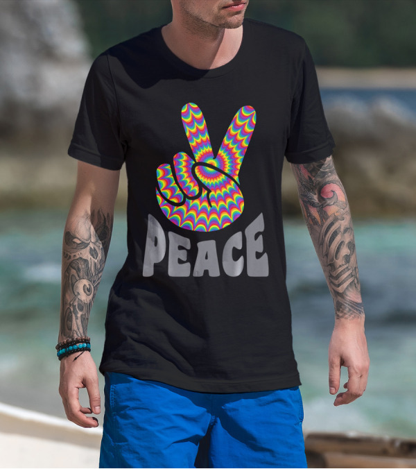 Peace Sign V Hand Groovy Tie Dye T-Shirt