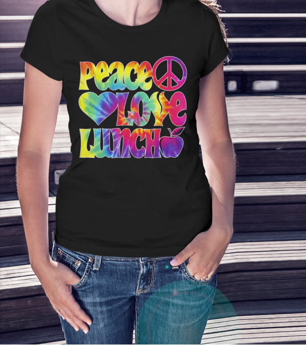 Peace Love Lunch Tie-Dye Apple Decor T-Shirt