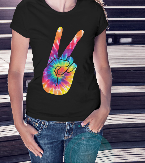 World Peace Tie-Dye V Hand Sign 60s 70s Retro T-Shirt