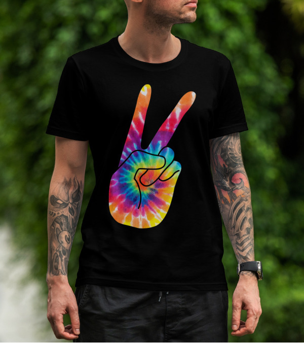 World Peace Tie-Dye V Hand Sign 60s 70s Retro T-Shirt