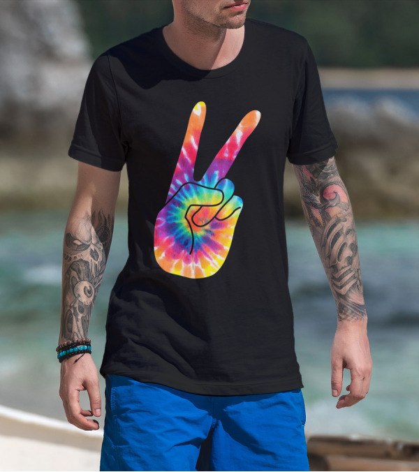 World Peace Tie-Dye V Hand Sign 60s 70s Retro T-Shirt
