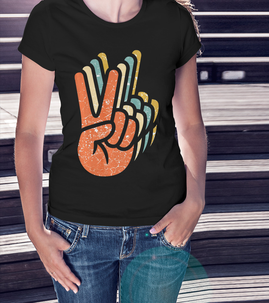 Hippie Peace Vintage 60s 70s Tie Dye Style Retro Hand Sign T-Shirt
