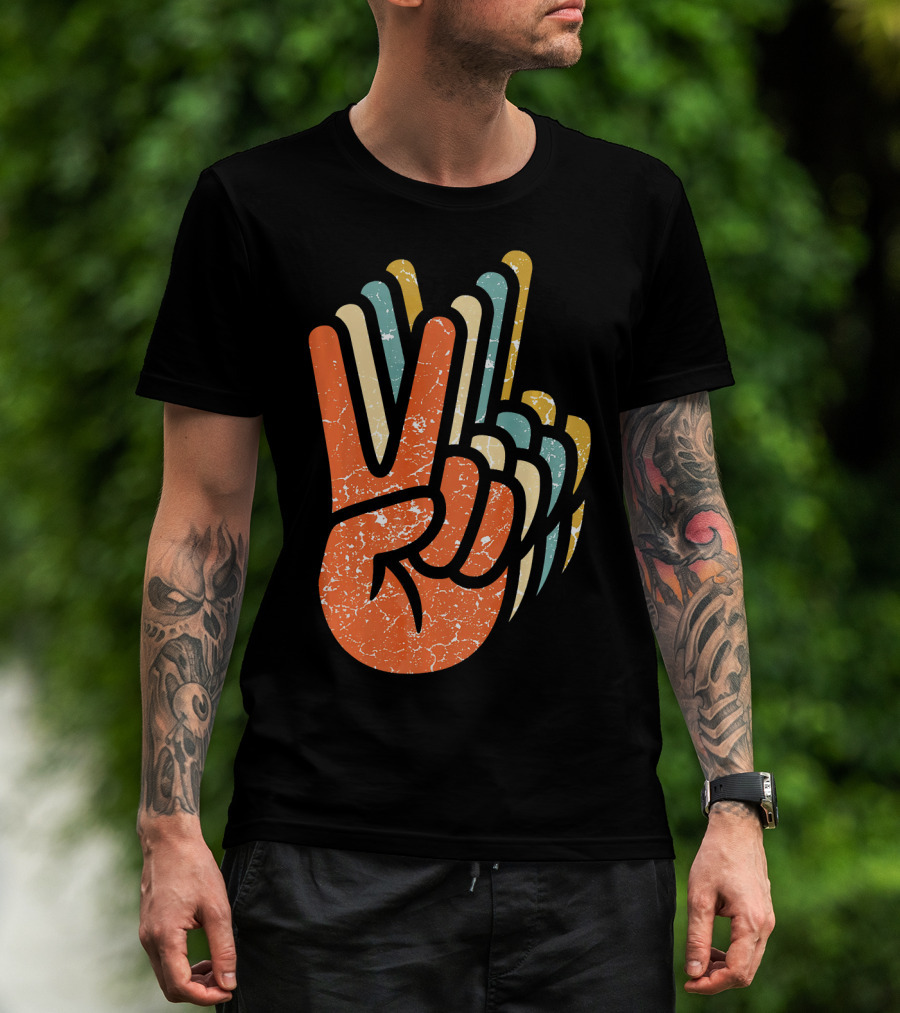 Hippie Peace Vintage 60s 70s Tie Dye Style Retro Hand Sign T-Shirt