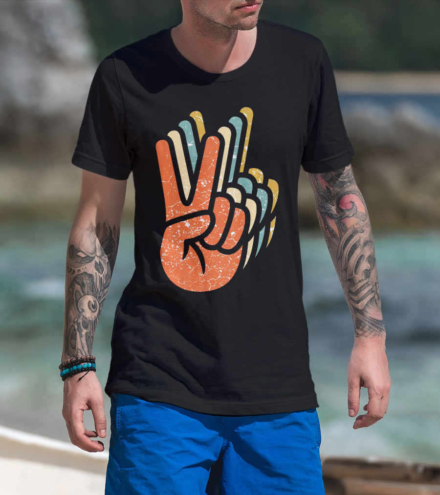 Hippie Peace Vintage 60s 70s Tie Dye Style Retro Hand Sign T-Shirt