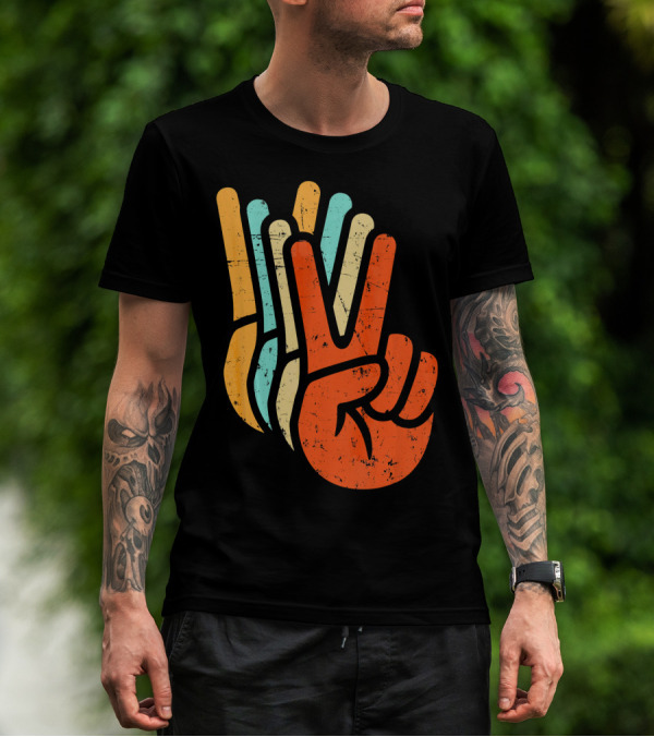 Retro Vintage Multicolor Peace Sign Hand T-Shirt