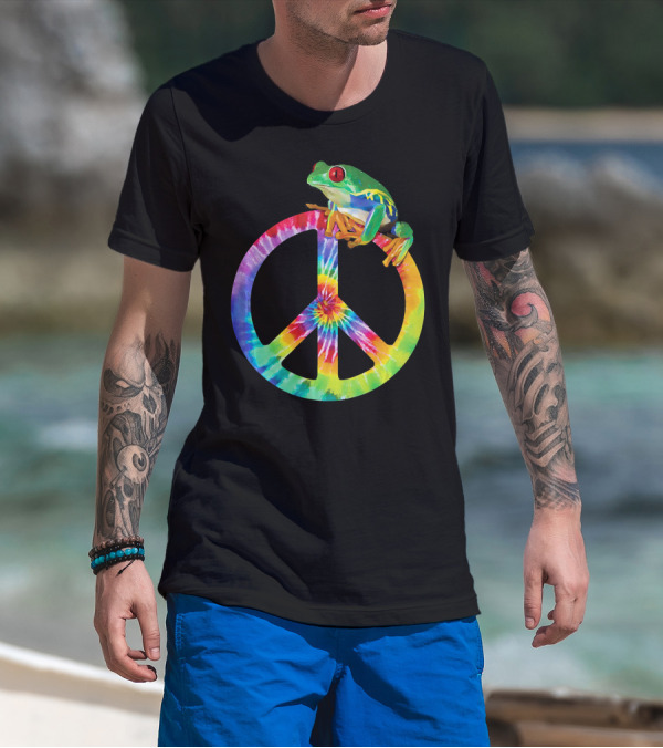 Tie Dye Tree Frog On Peace Sign T-Shirt