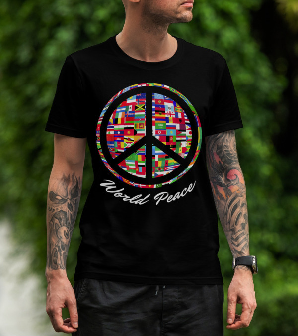 World Peace Sign Flags Of Nations Globe T-Shirt