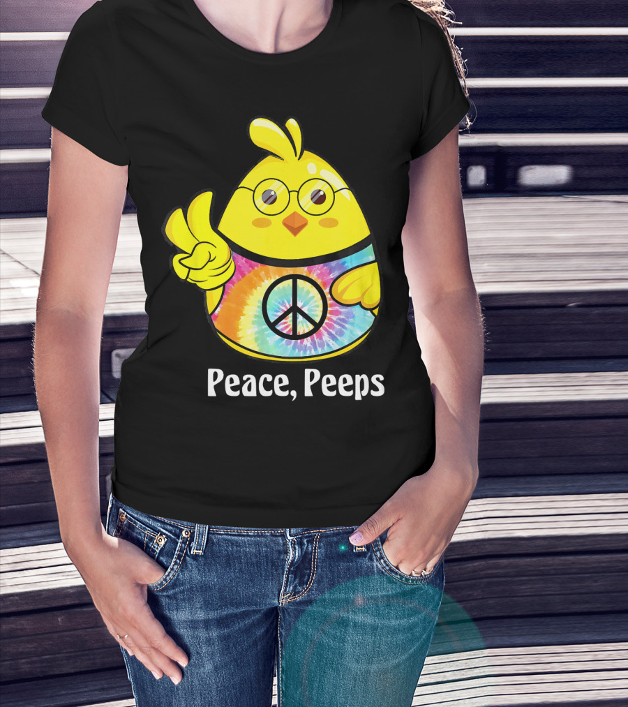 Peace Peeps Easter Tie Dye Chick With Glasses And Peace Sign T-Shirt