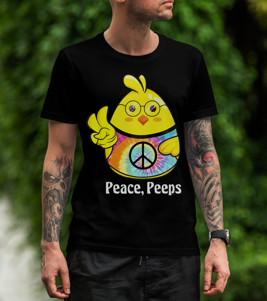 Peace Peeps Easter Tie Dye Chick With Glasses And Peace Sign T-Shirt