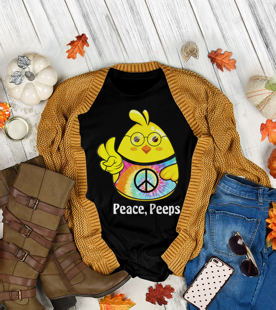 Peace Peeps Easter Tie Dye Chick with Glasses and Peace Sign T-Shirt