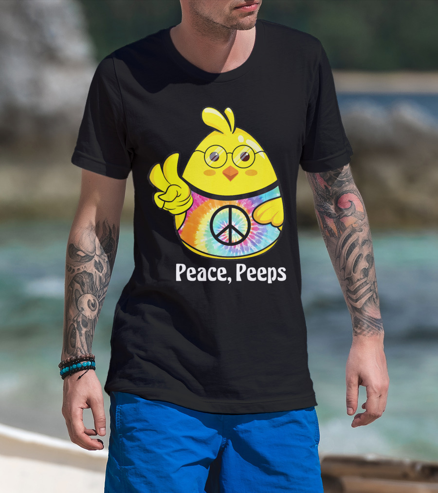 Peace Peeps Easter Tie Dye Chick With Glasses And Peace Sign T-Shirt