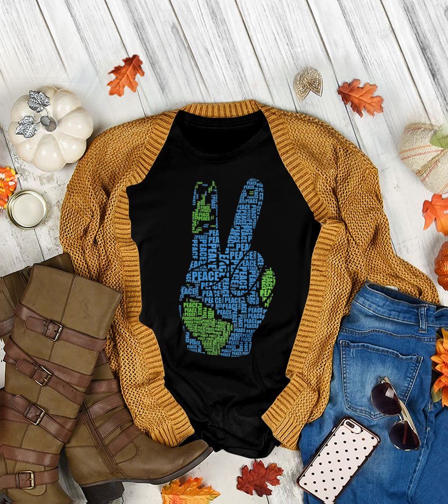 Peace Sign Fingers Hand Earth Love Peace Peace Peace Hippi T-Shirt