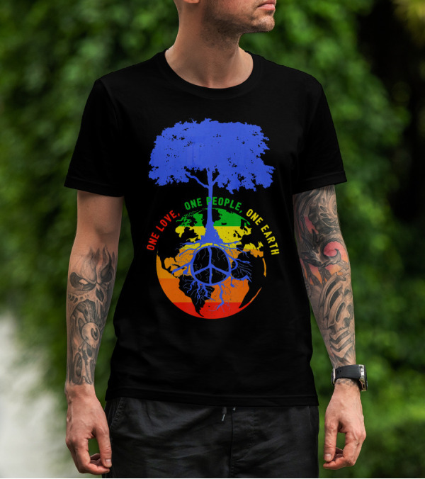 One Love One People One Earth Peace Tree Earth Day T-Shirt
