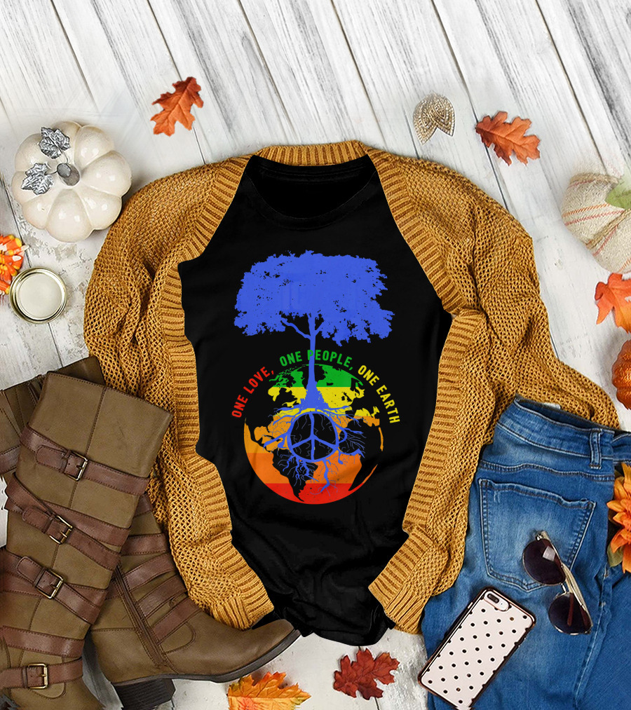One Love One People One Earth Peace Tree Earth Day T-Shirt